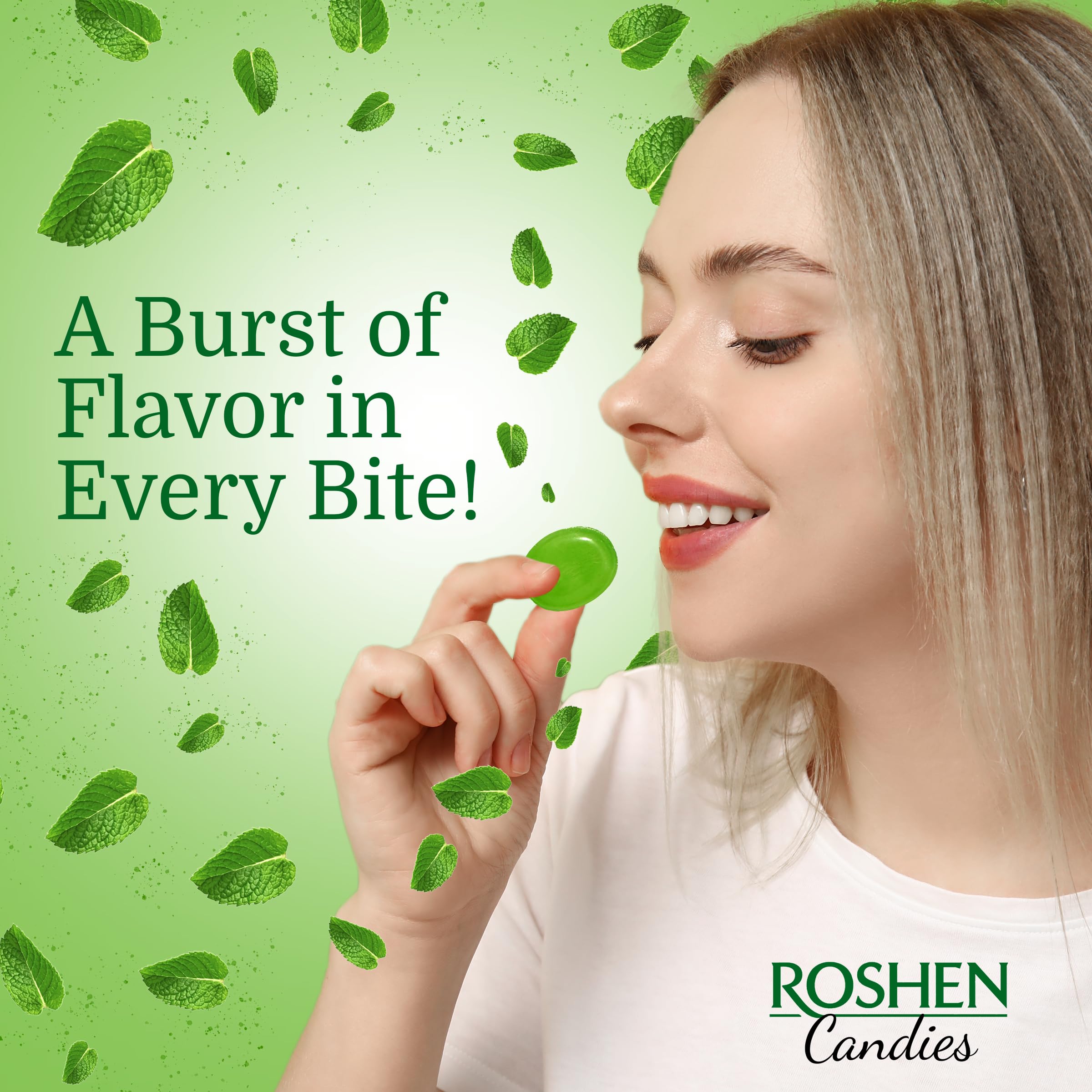 Roshen eucalyptus-menthol hard candy bowl display offers quick refreshment for guests