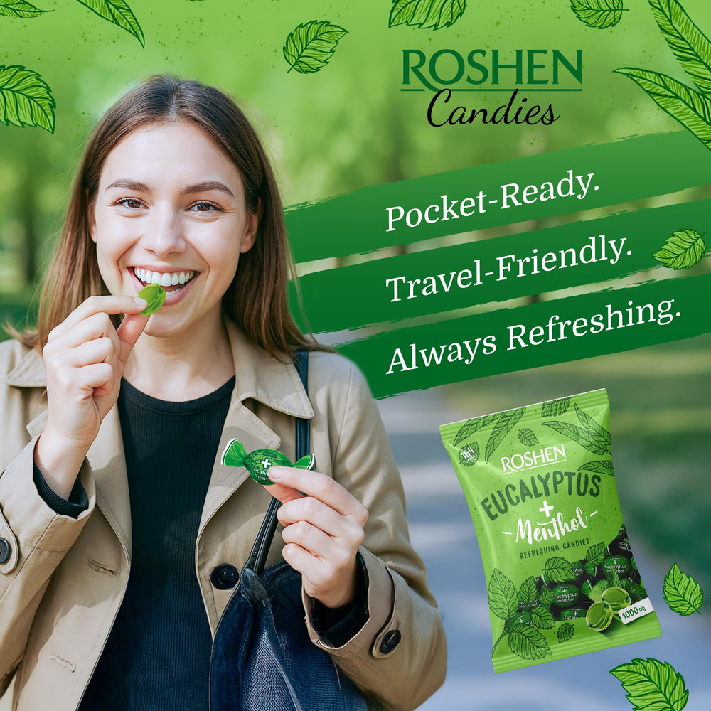 Roshen eucalyptus-menthol hard candy in an office setting for sharing
