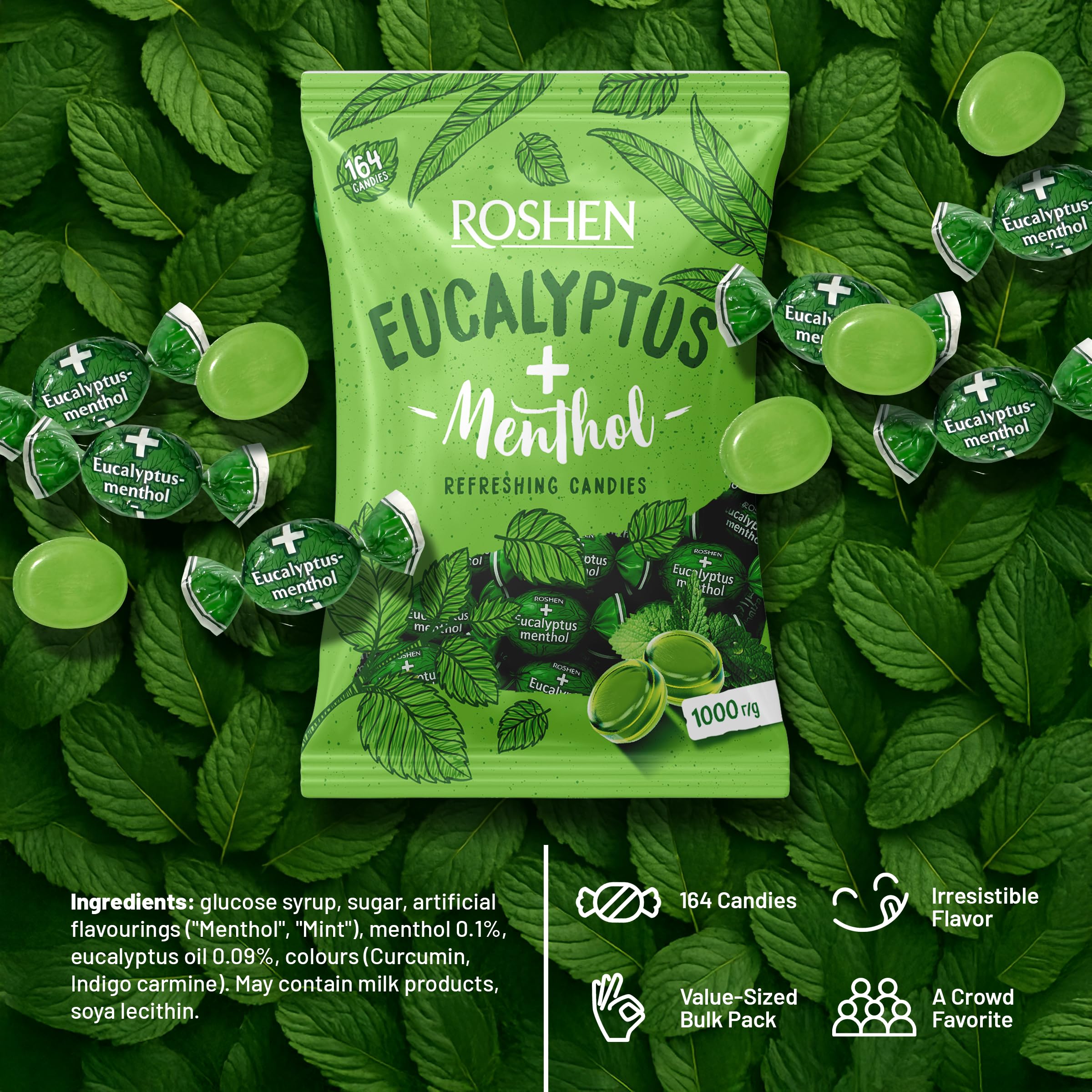 Roshen eucalyptus-menthol hard candy pocket pack fits in your bag or pocket