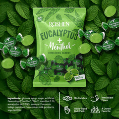 Roshen eucalyptus-menthol hard candy pocket pack fits in your bag or pocket