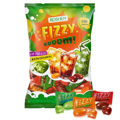 Roshen Fizzy Boom candy bulk bag showing assorted flavors for sharing and events