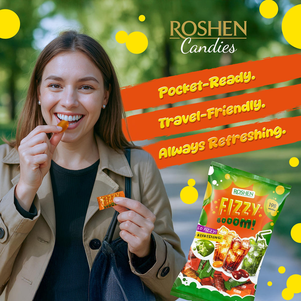 Roshen Fizzy Boom candy kosher and halal certified for diverse gatherings