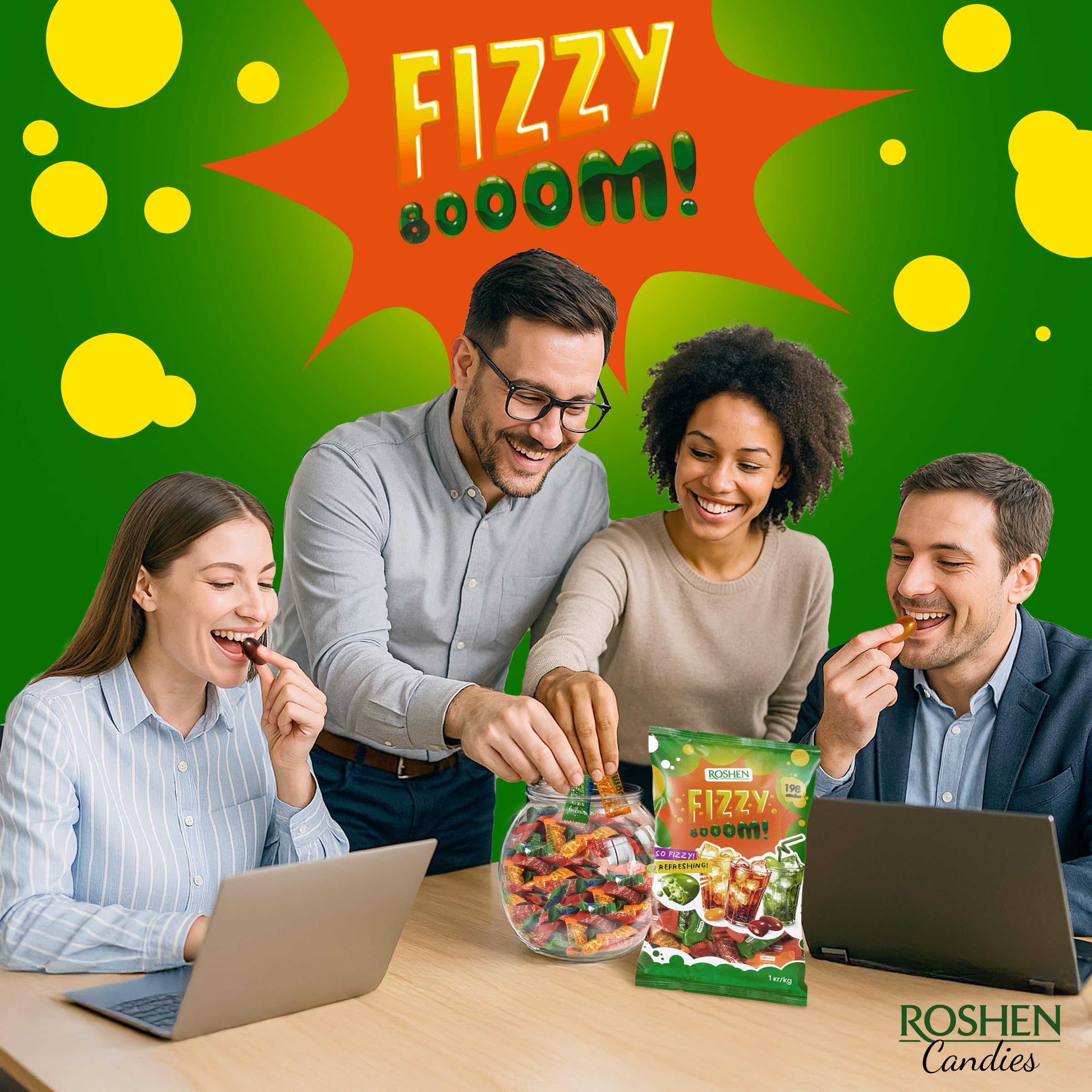 Roshen Fizzy Boom retro sour candy with fizzy center for nostalgia