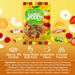 Roshen Jelly Candy pectin-based-vegan-friendly close-up emphasizes vegan formula and real fruit flavors.