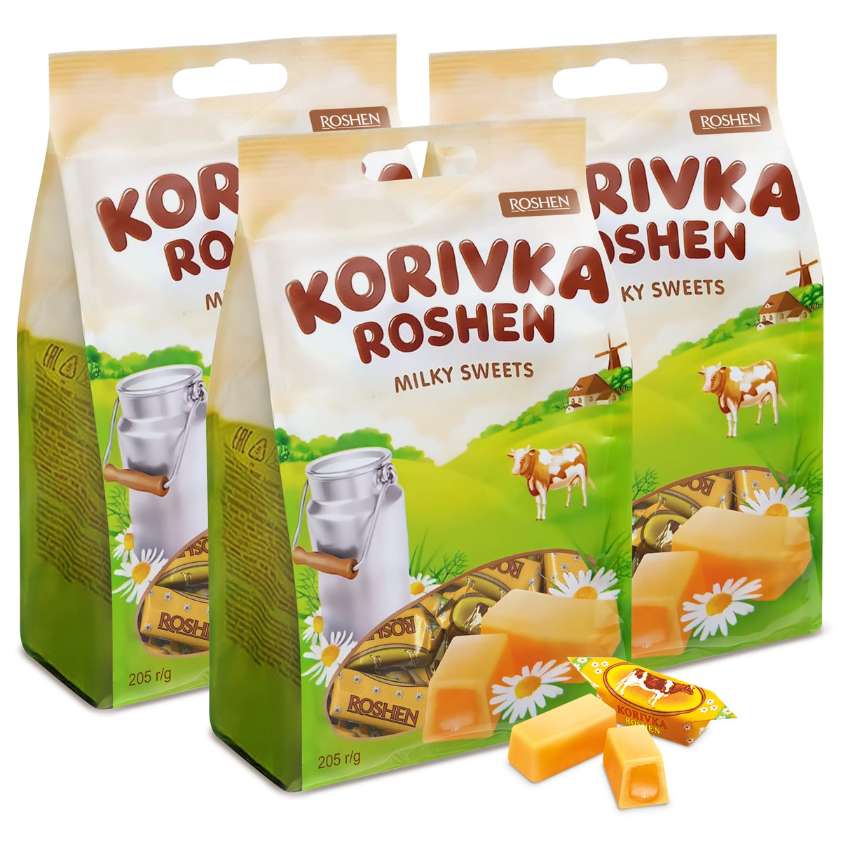 Roshen Korivka cow candy pack of 3, ideal for sharing or gifting.