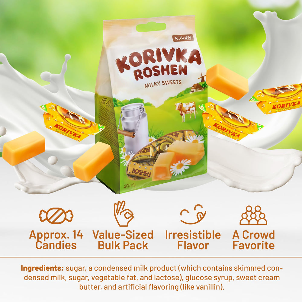 Roshen Korivka fudge individually wrapped preserves freshness for on-the-go snacking.