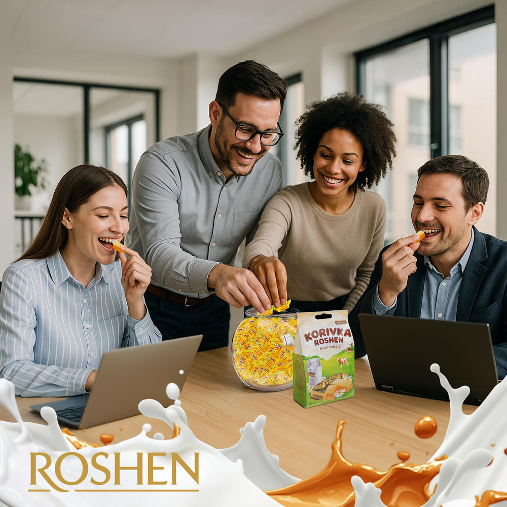 Roshen Korivka tea-time pairing, melts smoothly with coffee or tea.