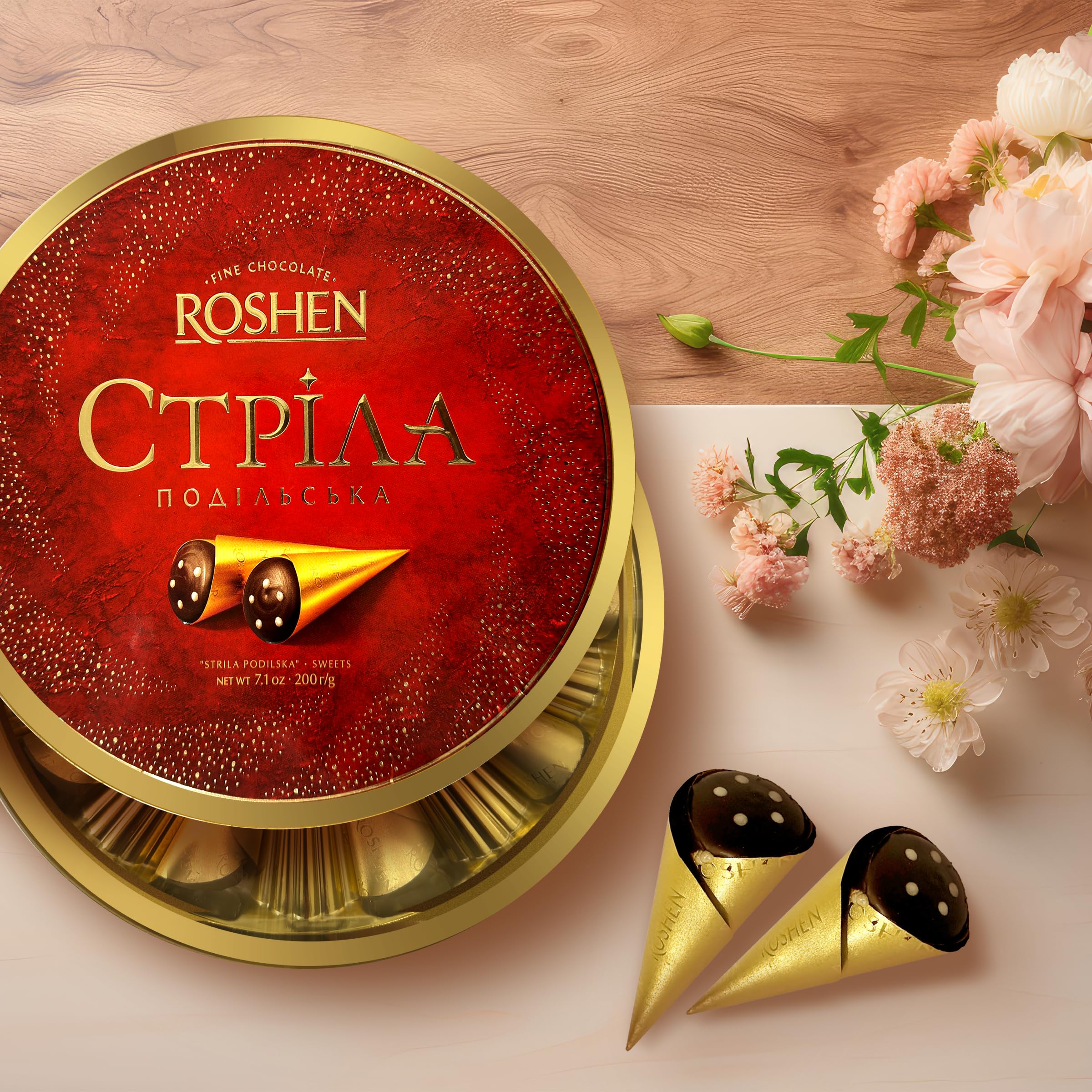 Roshen packaging detail with logo, signaling premium quality