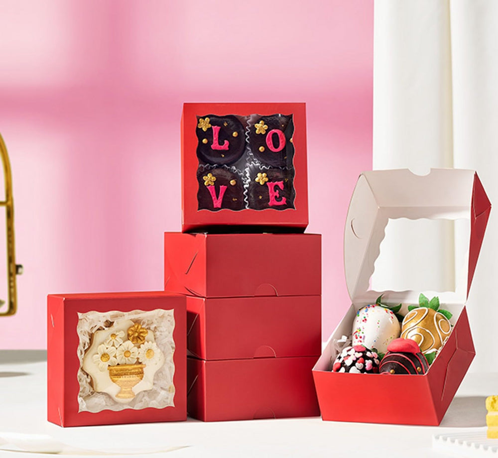ROSPAKTEK box with window holds macarons for appealing display.