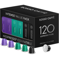 Rosso Caffè 120 pods pack front for consistent, value-packed espresso at home.