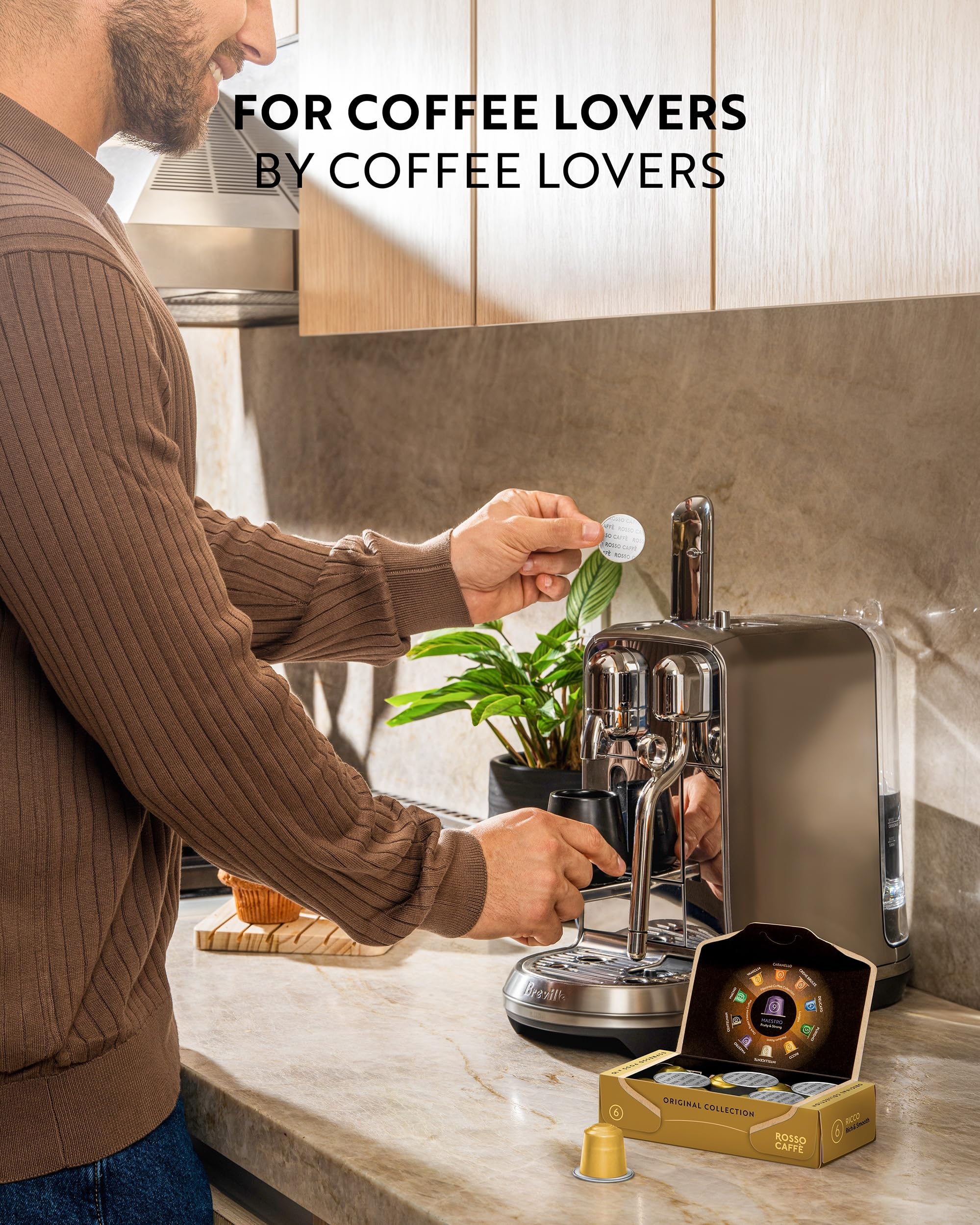 ROSSO CAFFÈ at-home espresso setup ready in minutes with multiple blends