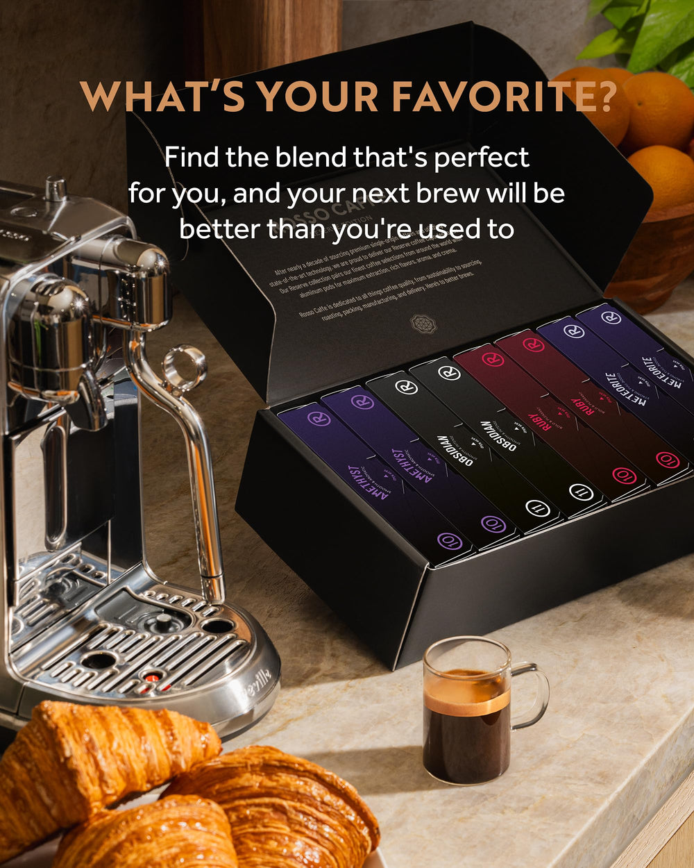ROSSO CAFFÈ crema-rich espresso shot, captured crema and aroma for a premium Italian experience.
