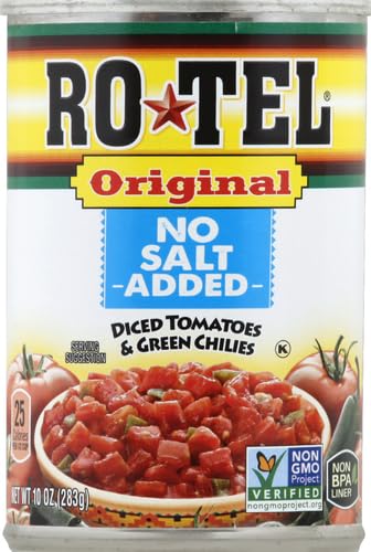 RO*TEL no salt added tomatoes and chilies enhance queso without extra salt.