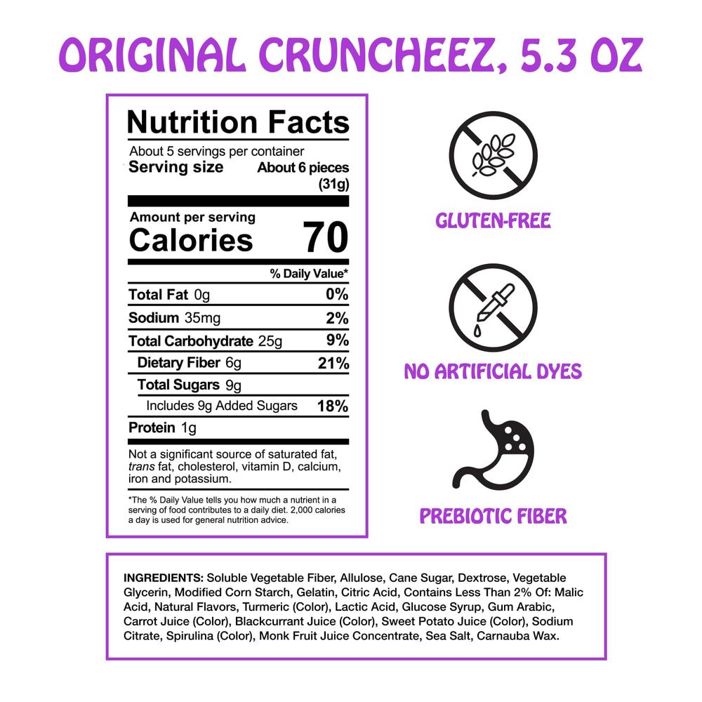 Rotten Original Gummy Cruncheez loopy lime bag view shows bold flavor on-the-go