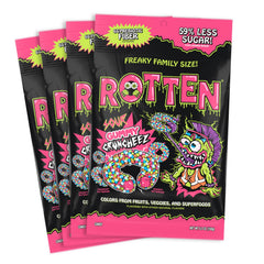 Rotten Sour Gummy Cruncheez pack shot showing gluten-free candy and bold flavors