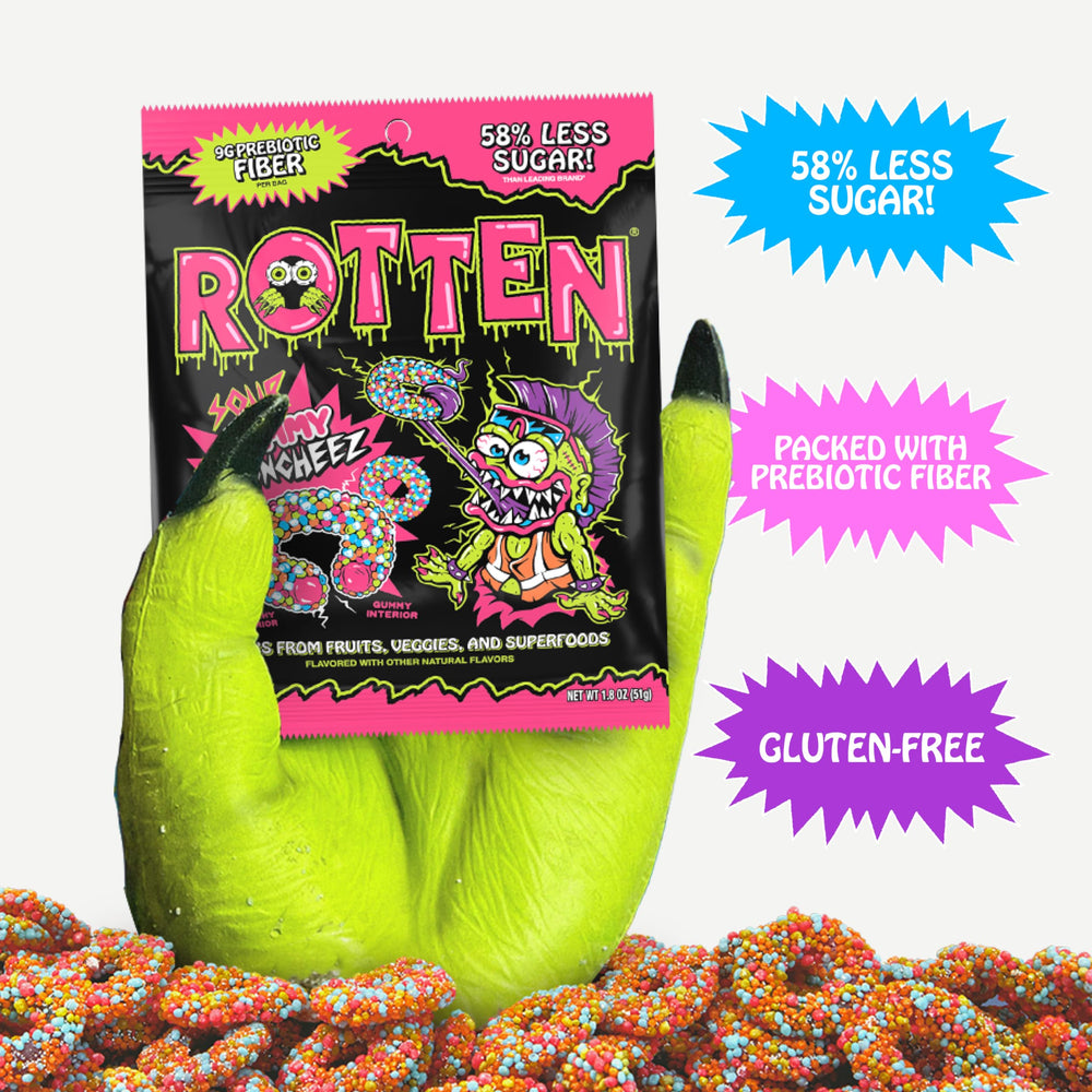 Rotten Sour Gummy Cruncheez portion-size image suggests shareable treat