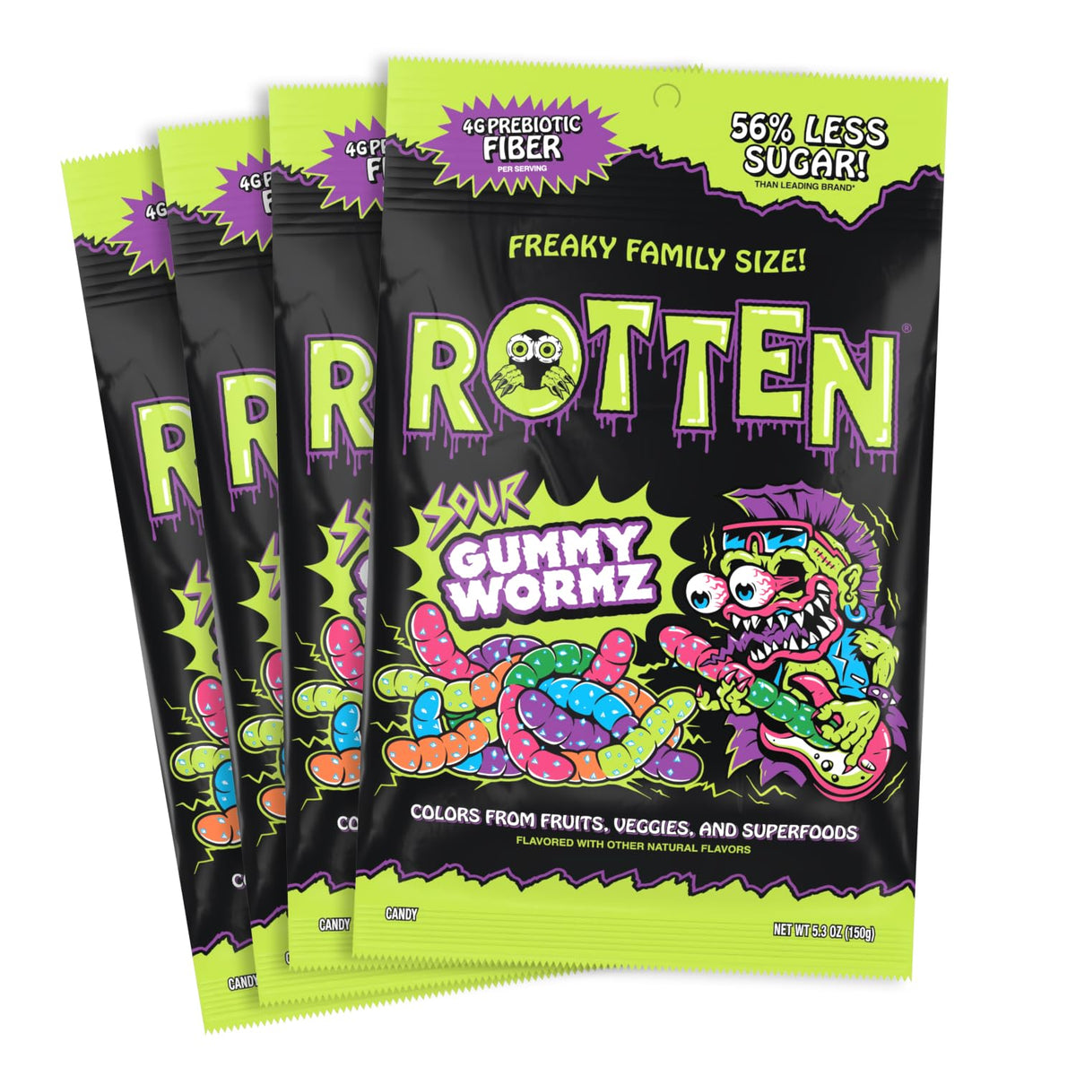 Rotten Sour Gummy Worms gluten-free candy pack shot highlighting a tasty, shareable treat.