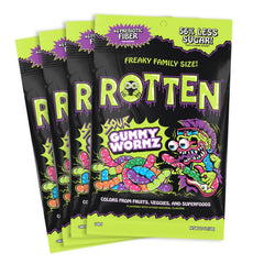 Rotten Sour Gummy Worms gluten-free candy pack shot highlighting a tasty, shareable treat.