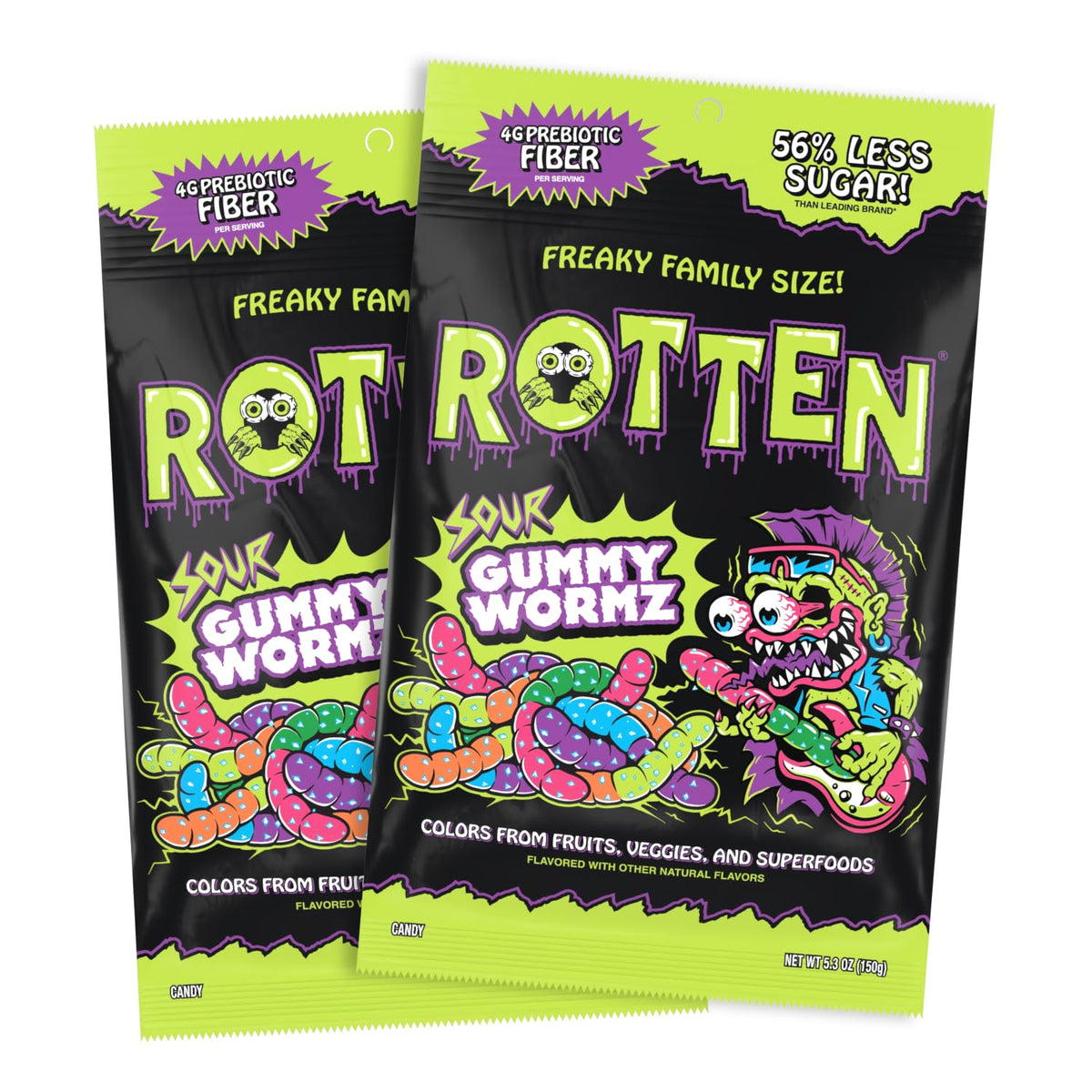 Rotten Sour Gummy Worms packaging highlights a gluten-free candy option