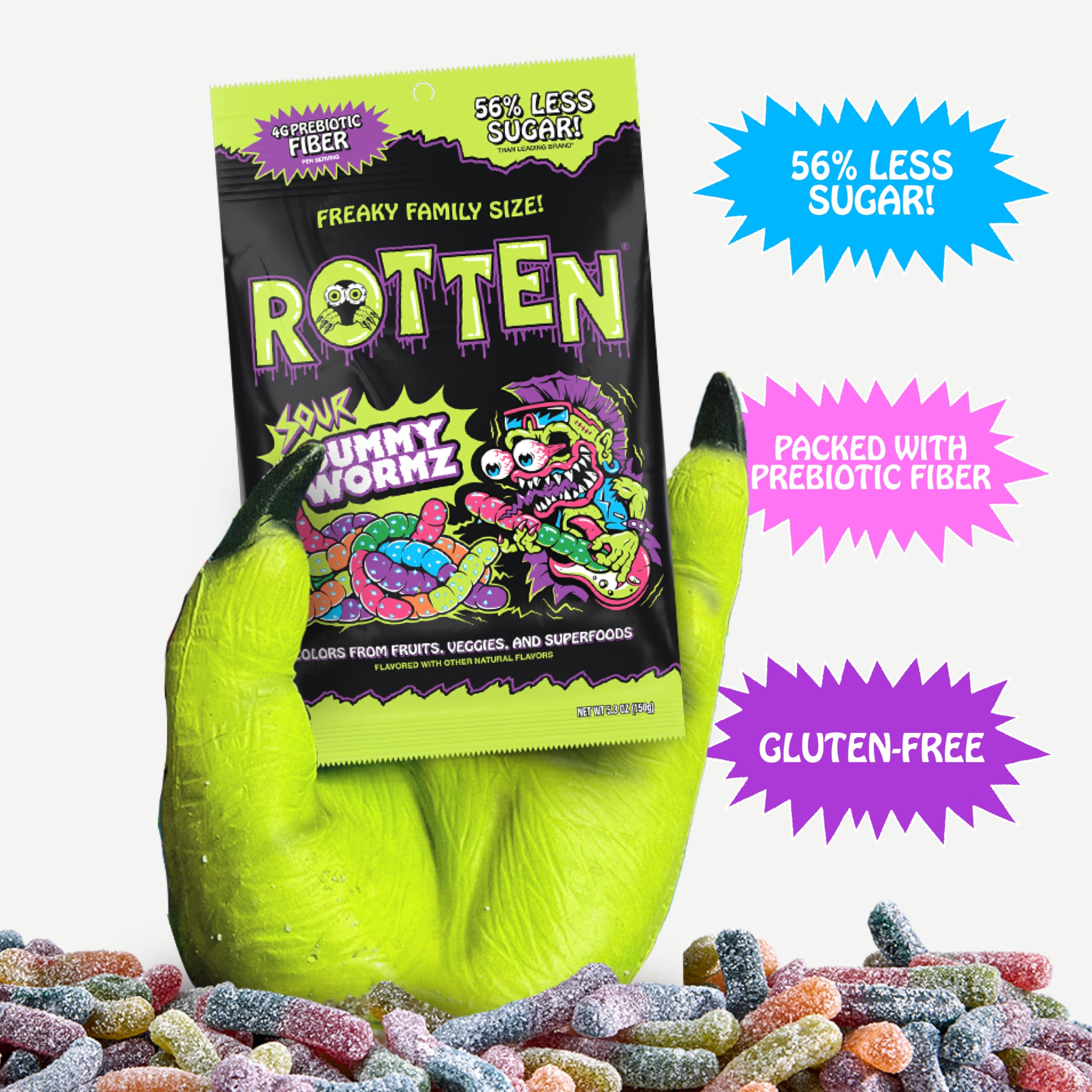 Rotten Sour Gummy Worms share pack ready for group snacking