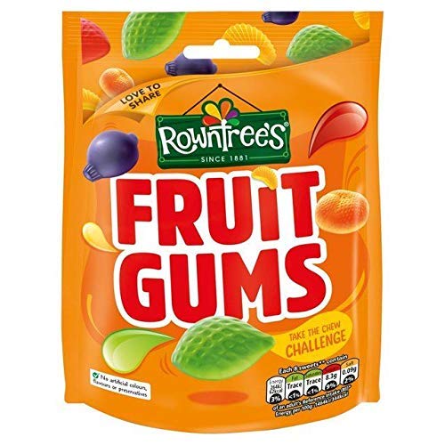 Rowntree's Fruit Gums 150 g pack of 3, vegan-friendly fruity gummies for sharing.