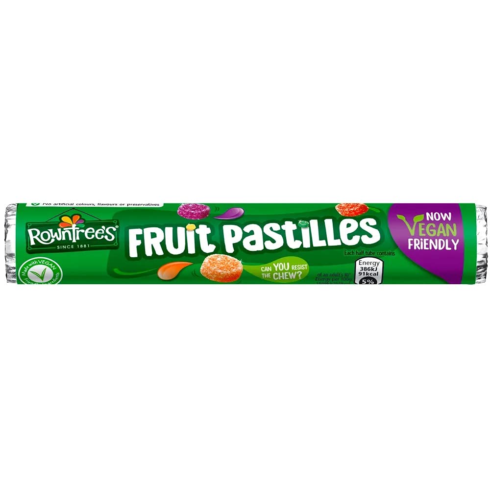 Rowntree's Fruit Pastilles 50g pack front view, ideal for sharing at gatherings.