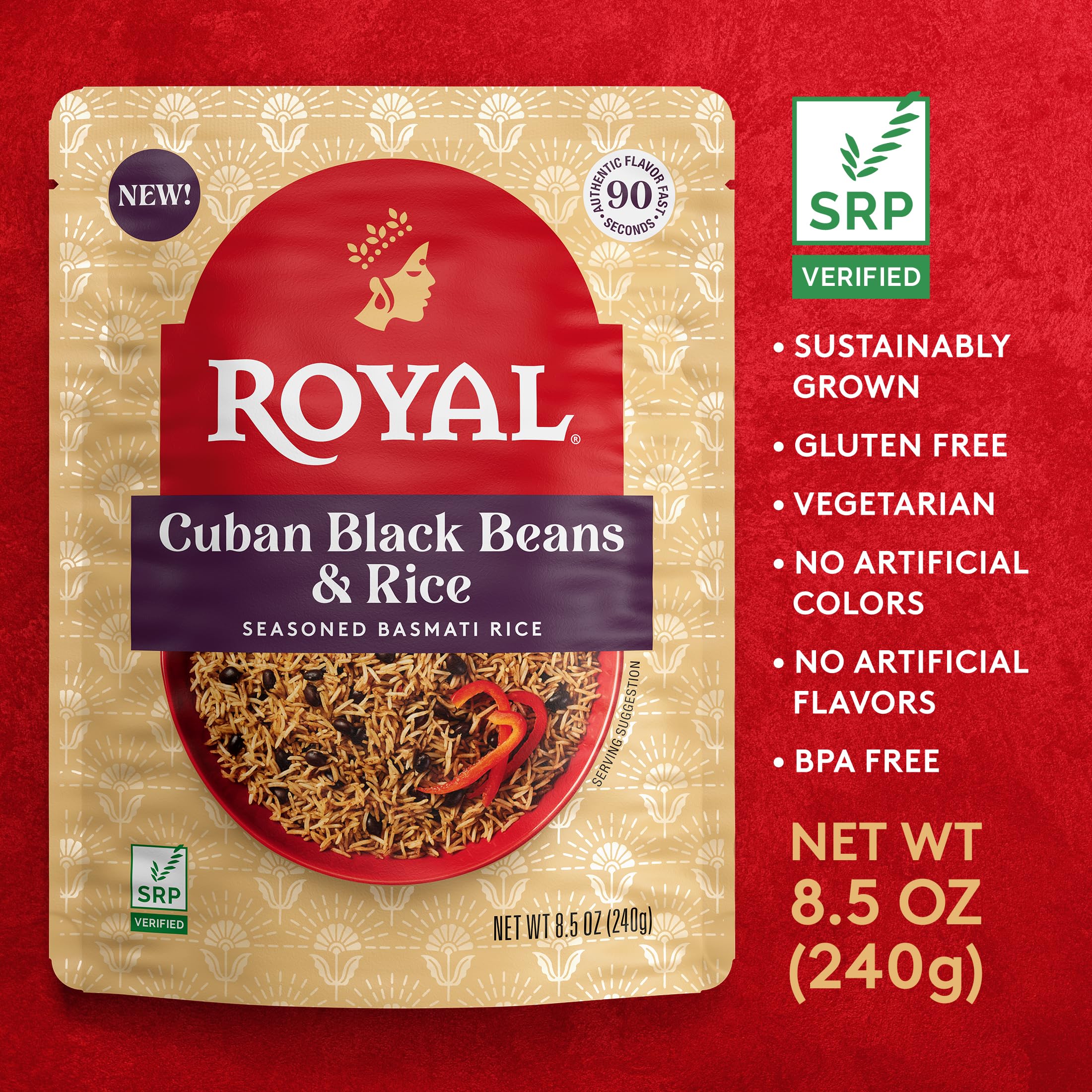 Royal Basmati long grains deliver fragrant aroma for versatile dishes.