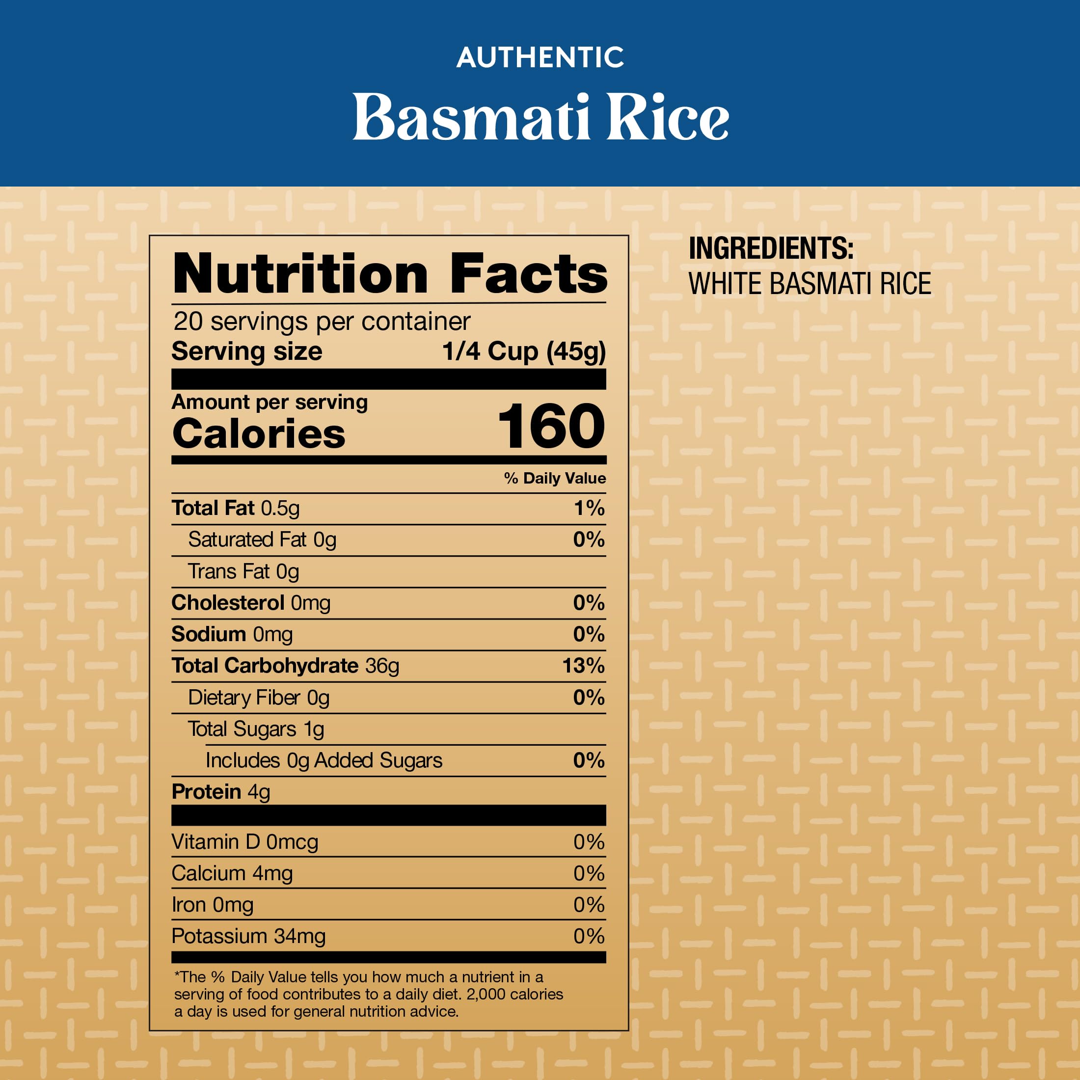 Royal Basmati rice 2lb pack back showing label details and storage tips.