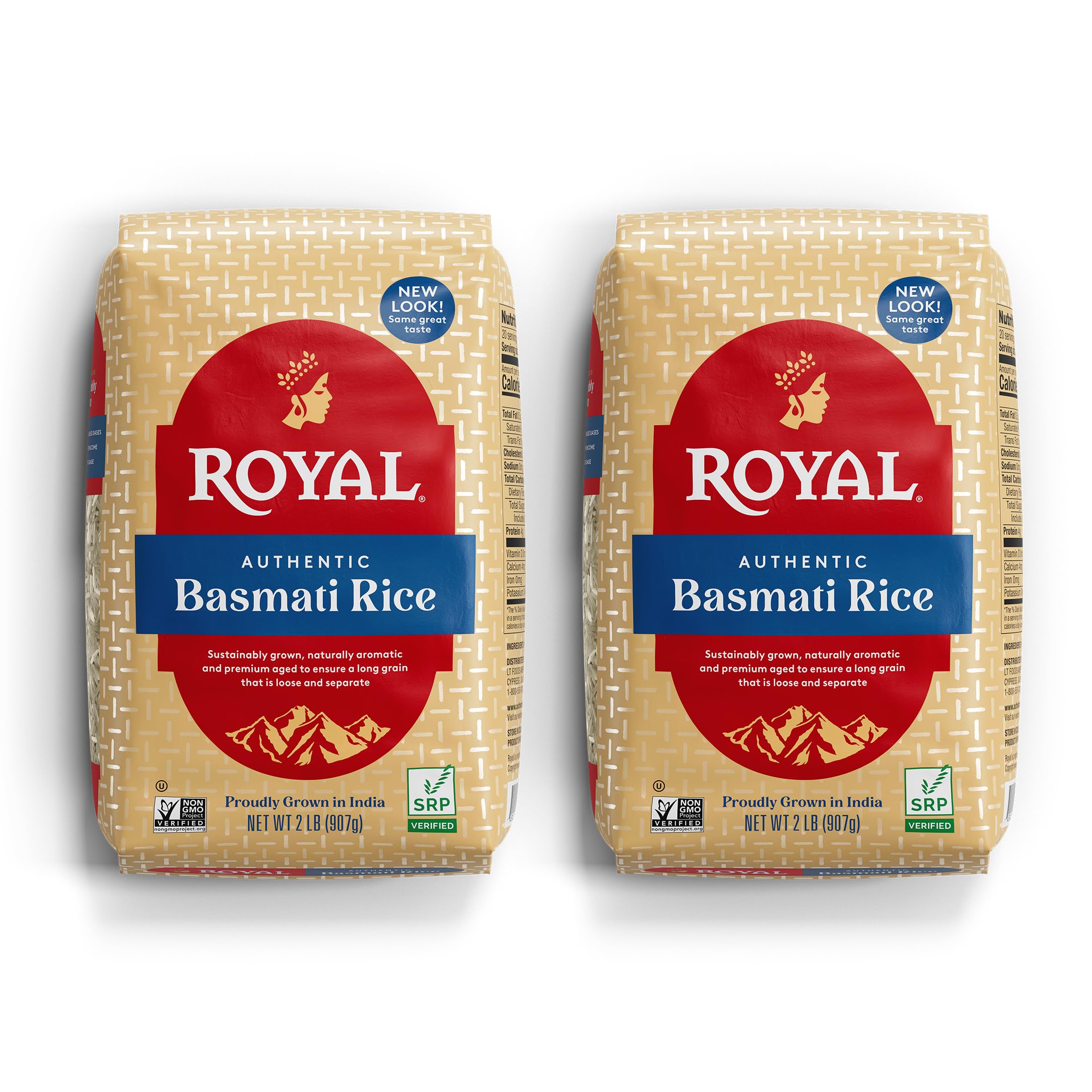 Royal Basmati rice 2lb pack front, ideal for pantry storage.