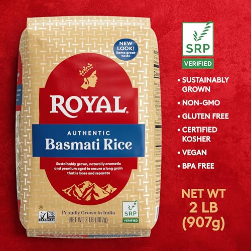 Royal Basmati rice measuring cup and timer, quick 15–20 minute cooking.