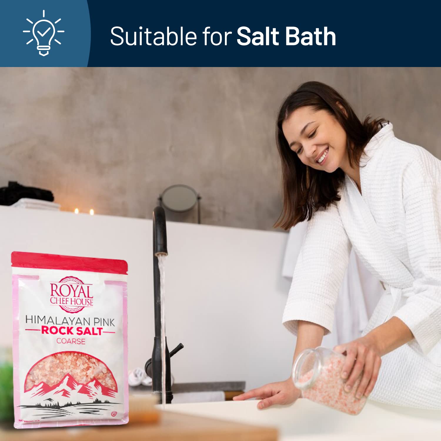 Coarse-grain salt ideal for grinders and salt mills at the table.