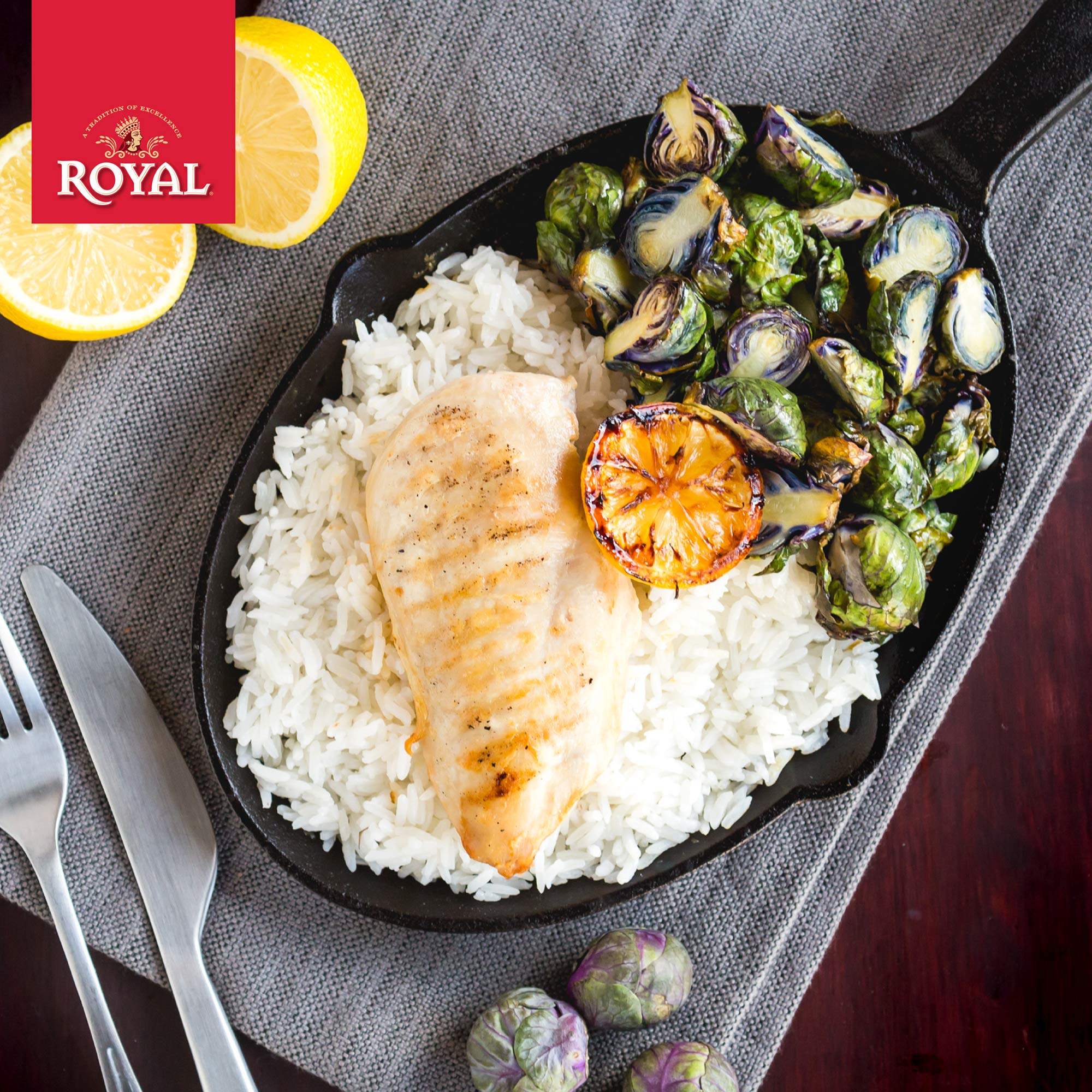 Fluffy cooked Royal Sella rice grains perfect as a side.