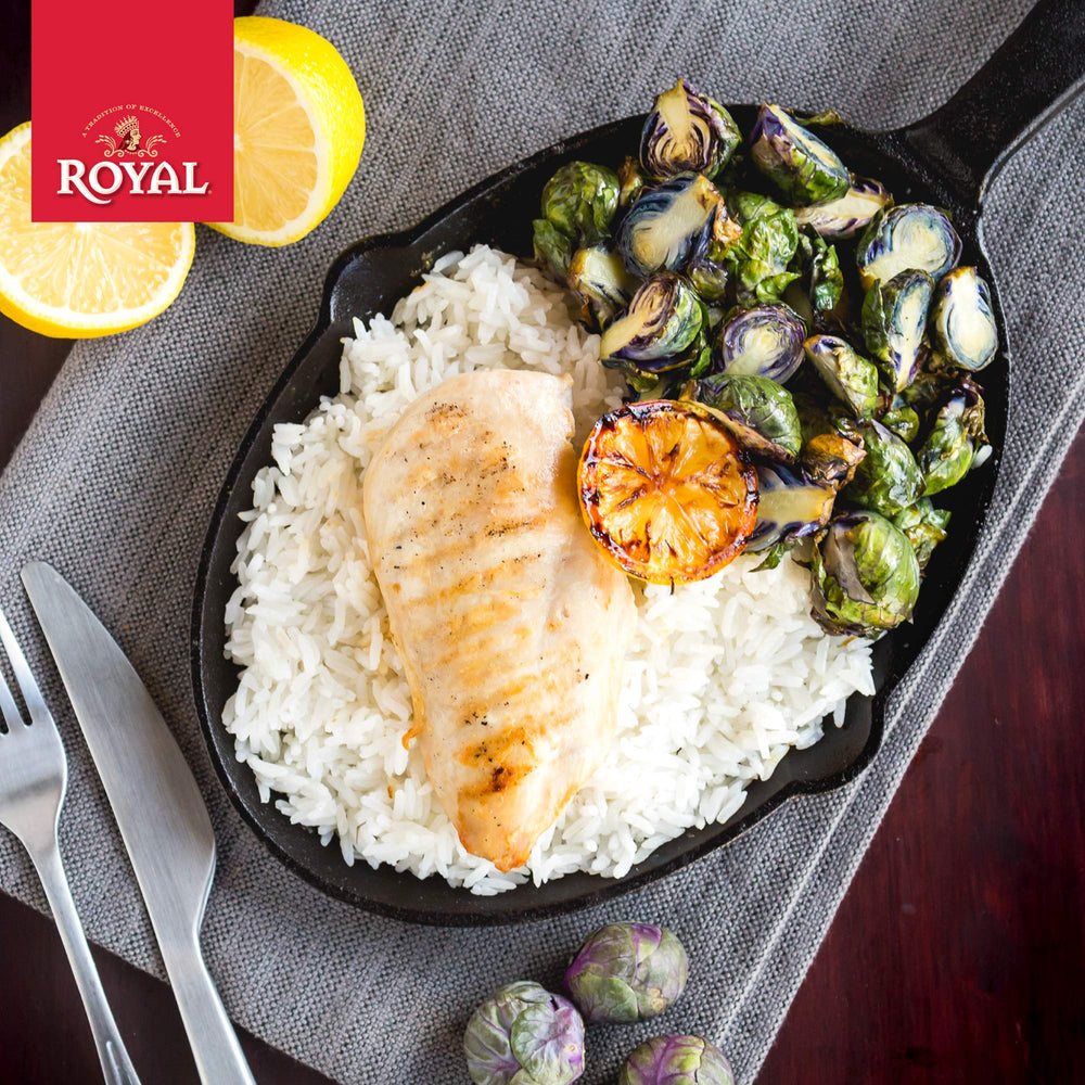 Fluffy cooked Royal Sella rice grains perfect as a side.