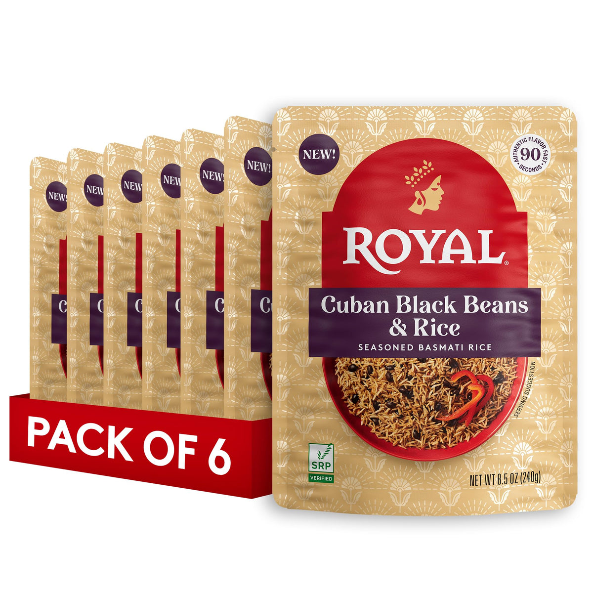 Royal Cuban Black Beans & Basmati Rice pouch ready to heat for quick meals.