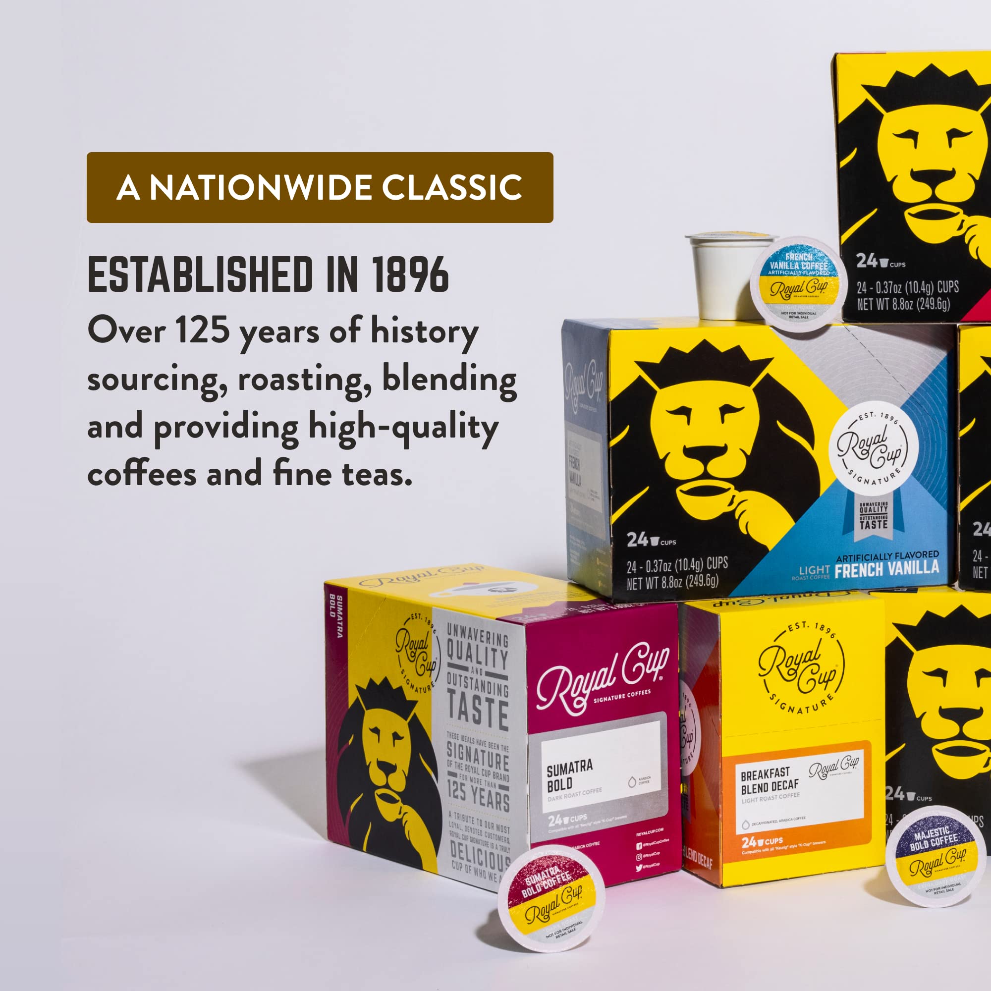 Royal Cup Signature single-origin capsules, Sumatra for consistent daily coffee.