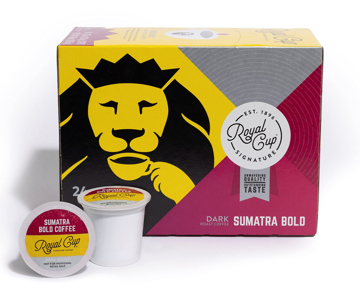 Royal Cup Signature Sumatra pods pack, bold single-origin flavor for home brewing.