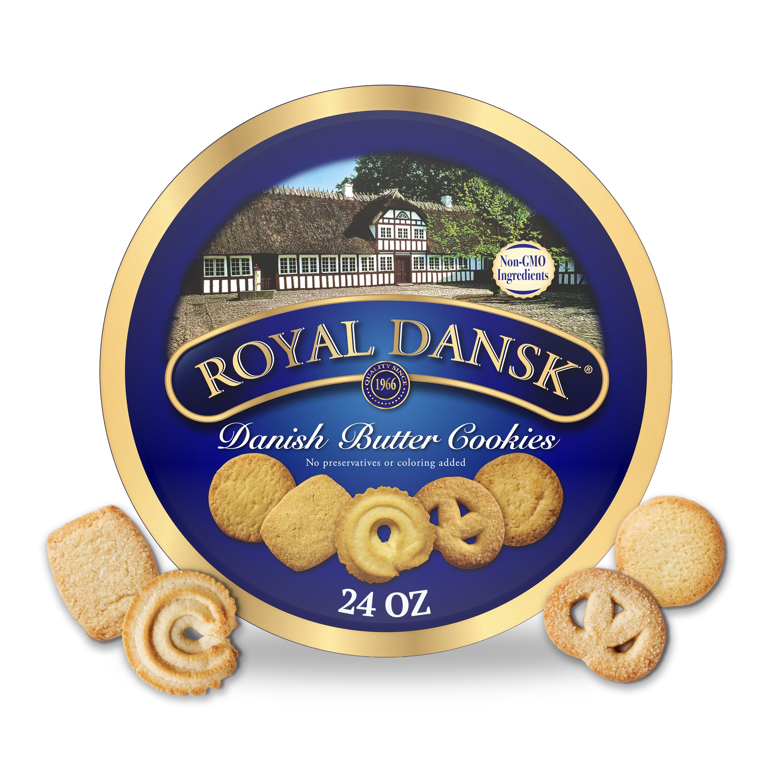 Royal Dansk gift tin with assorted cookies, ideal for sharing and gifting during the holidays.