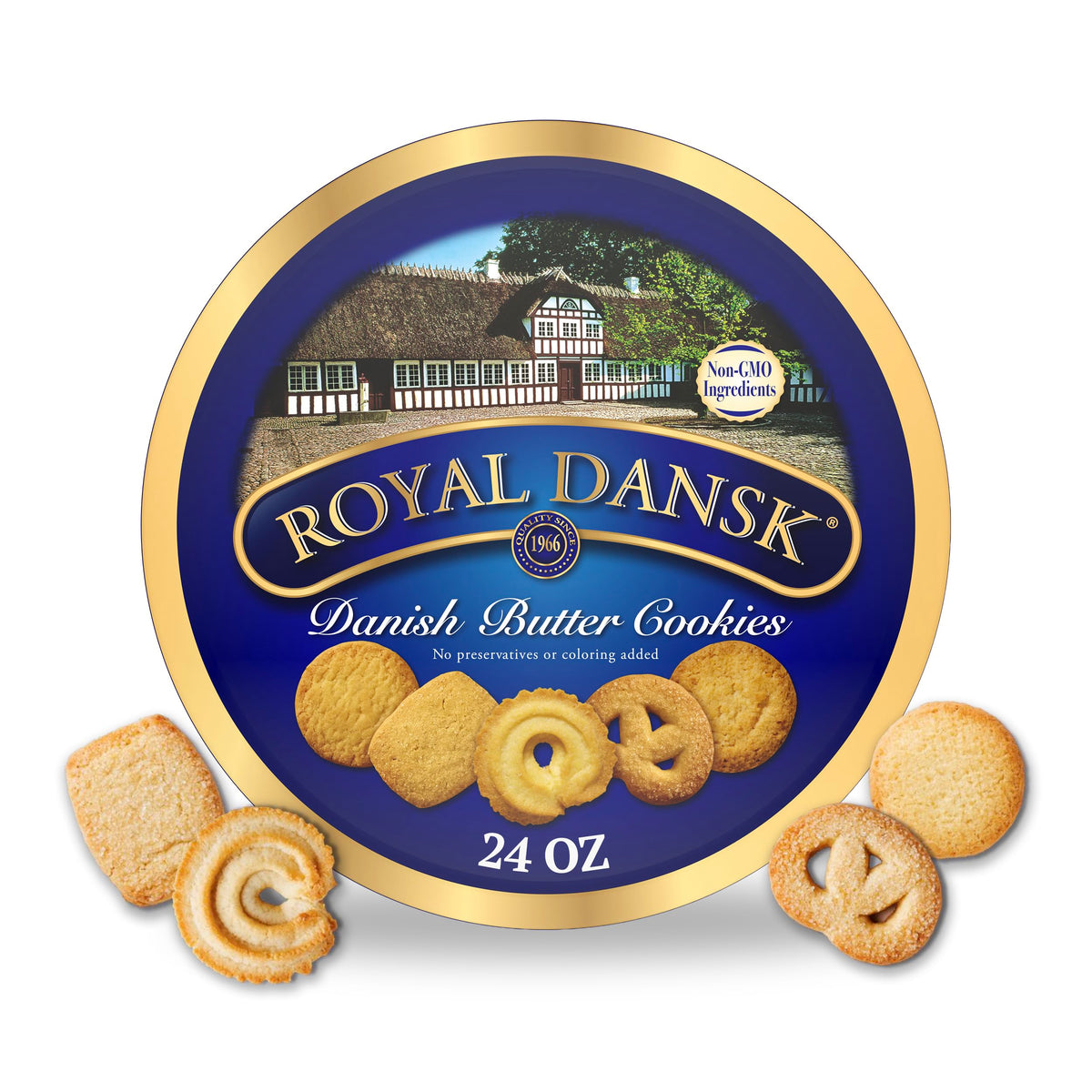 Royal Dansk gift tin with assorted cookies, ideal for sharing and gifting during the holidays.