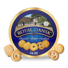 Royal Dansk gift tin with assorted cookies, ideal for sharing and gifting during the holidays.