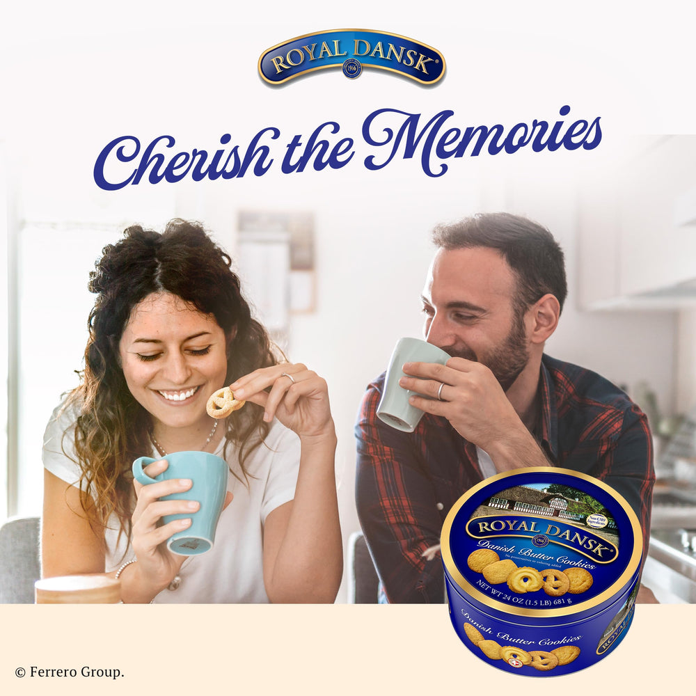 Royal Dansk reusable tin serves as keepsake storage after cookies are enjoyed.