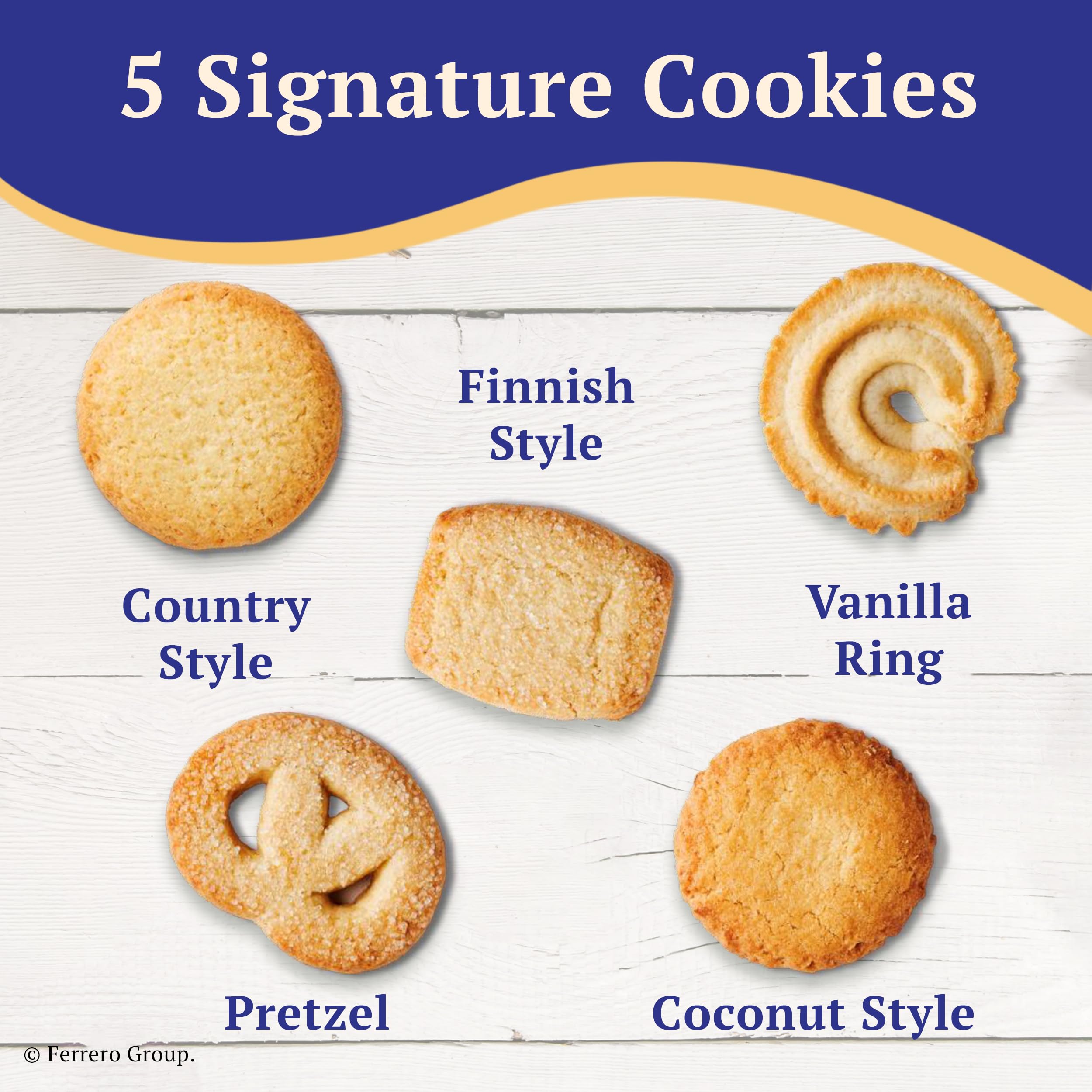 Royal Dansk vanilla ring cookies offer delicate sweetness for tea time gatherings.