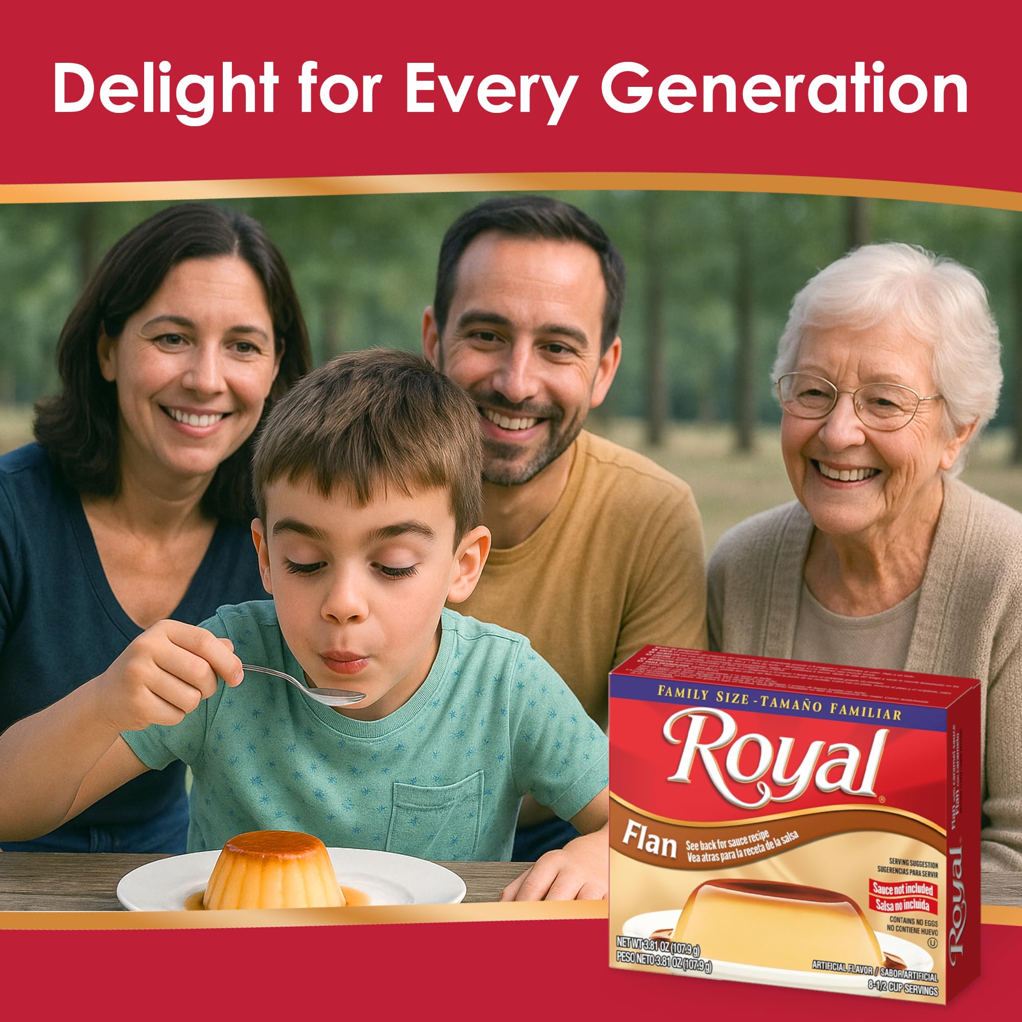 Royal Flan Dessert Mix family enjoying a dessert moment together.