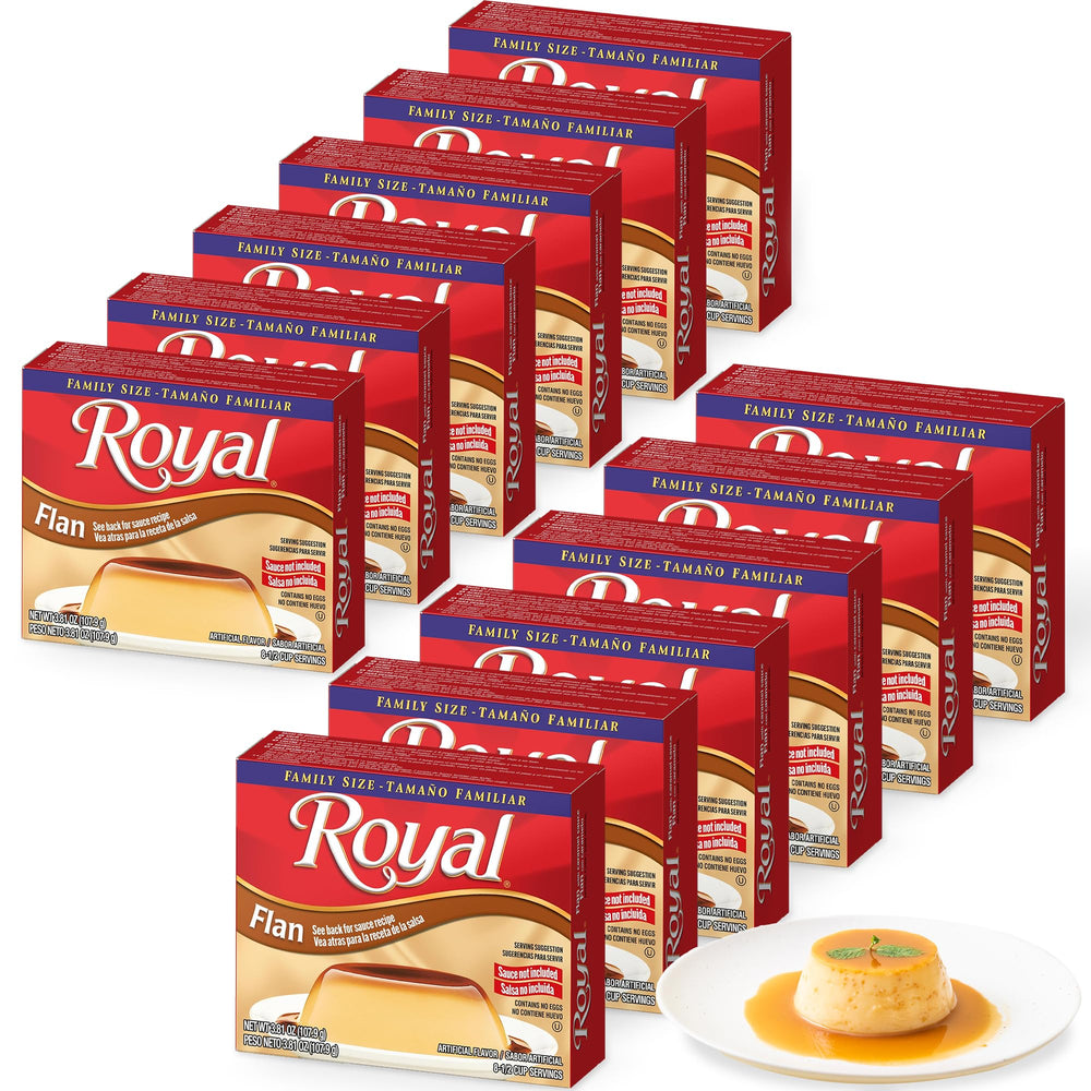 Royal Flan Dessert Mix packaging shown as an easy, fat-free dessert option.