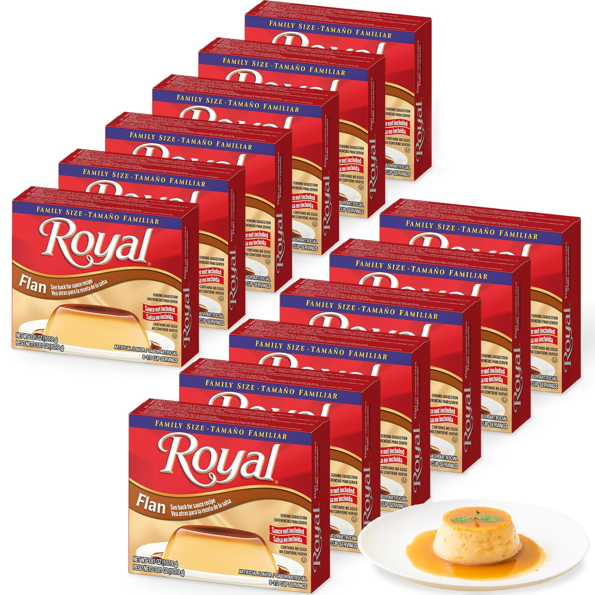 Royal Flan Dessert Mix packaging shown as an easy, fat-free dessert option.