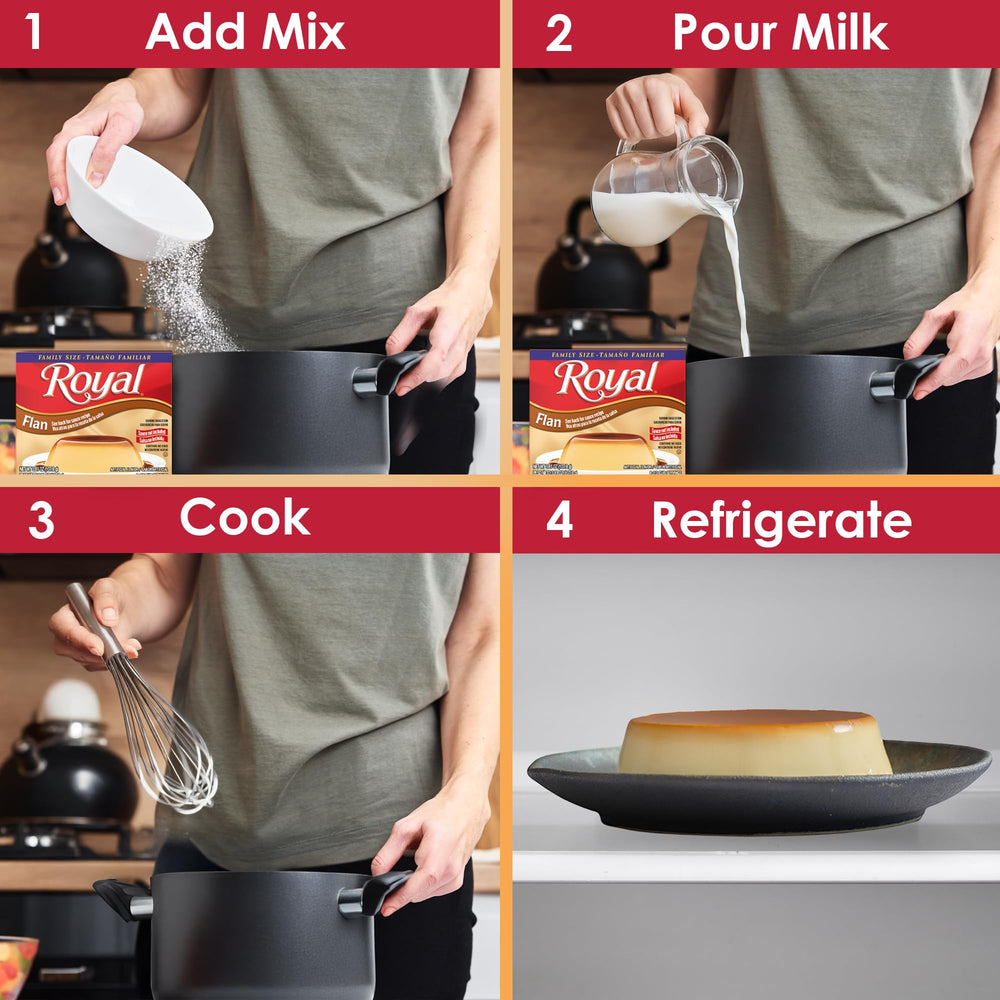 Royal Flan Dessert Mix served with fresh fruit and nuts for texture.