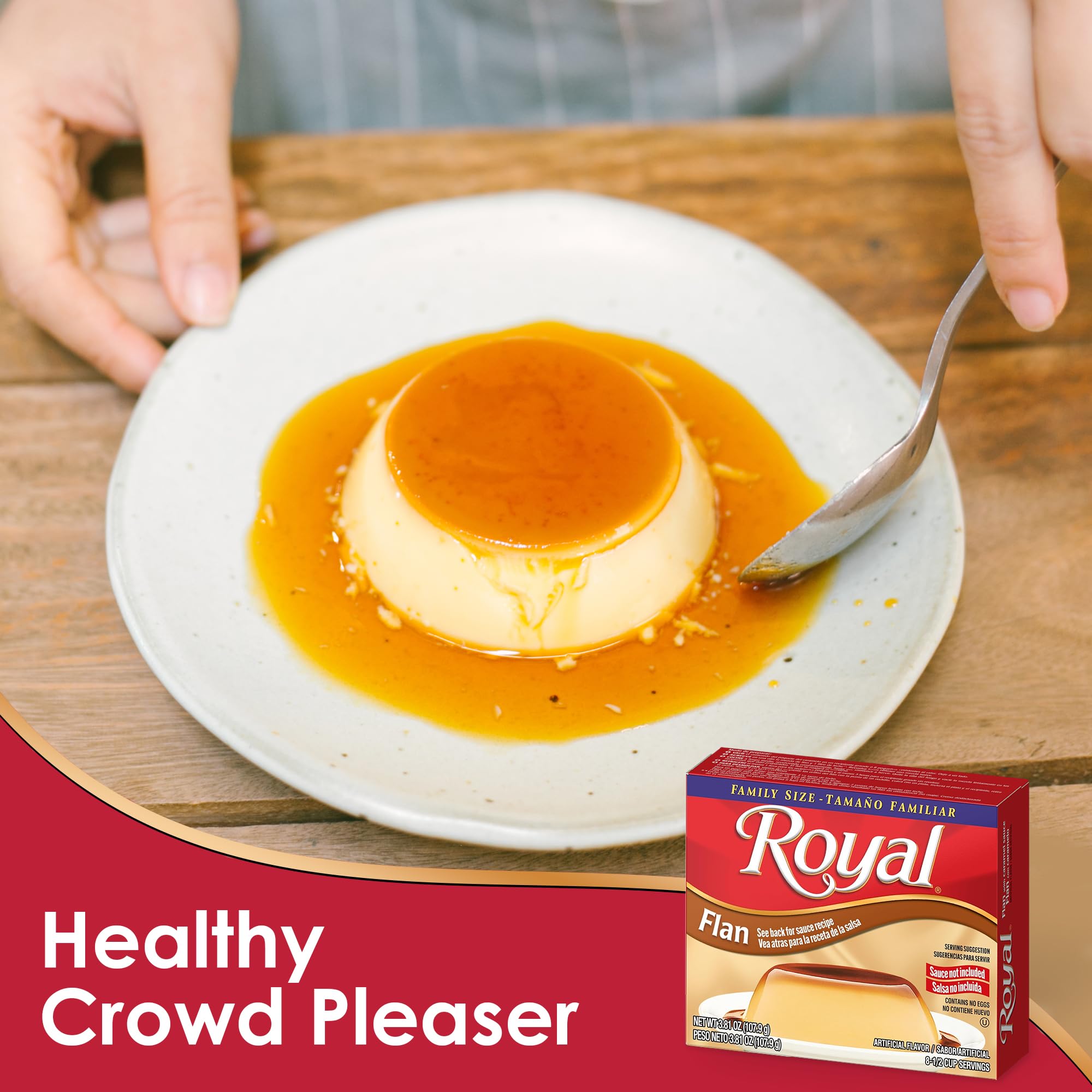 Royal Flan Dessert Mix single serving plated and ready to enjoy.