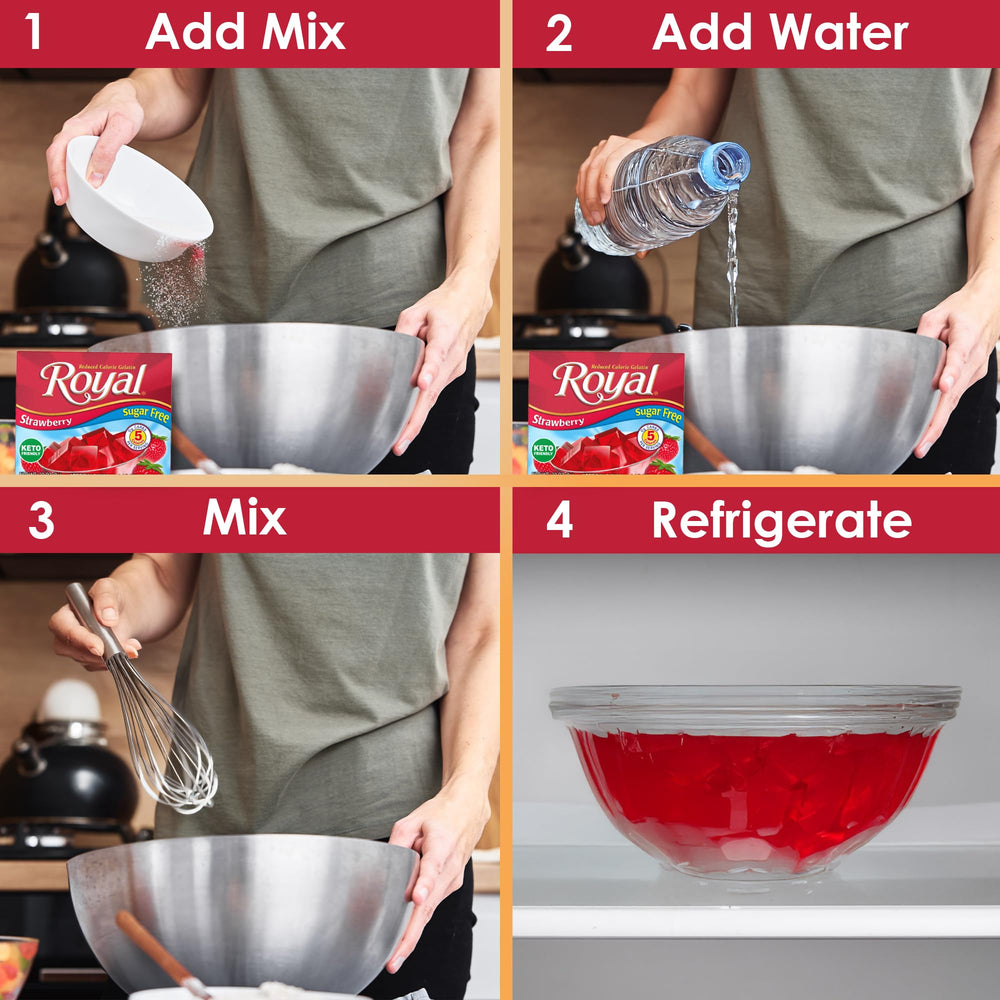 Royal Gelatin Sugar Free Cherry powder closeup hints bold flavor