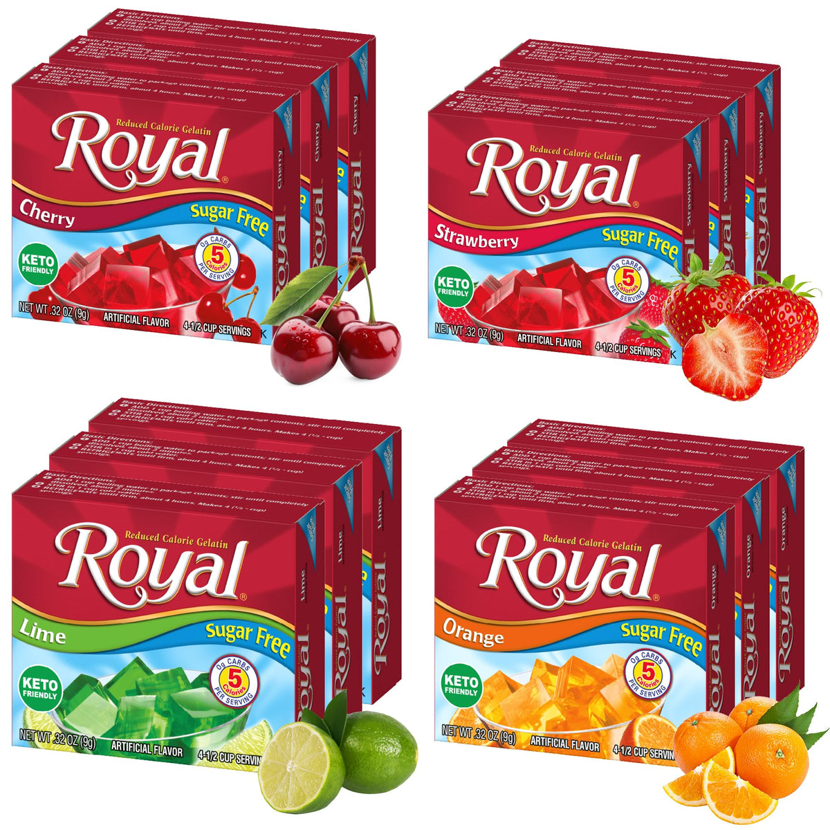 Royal Gelatin strawberry cups are a sugar-free, keto-friendly dessert option.