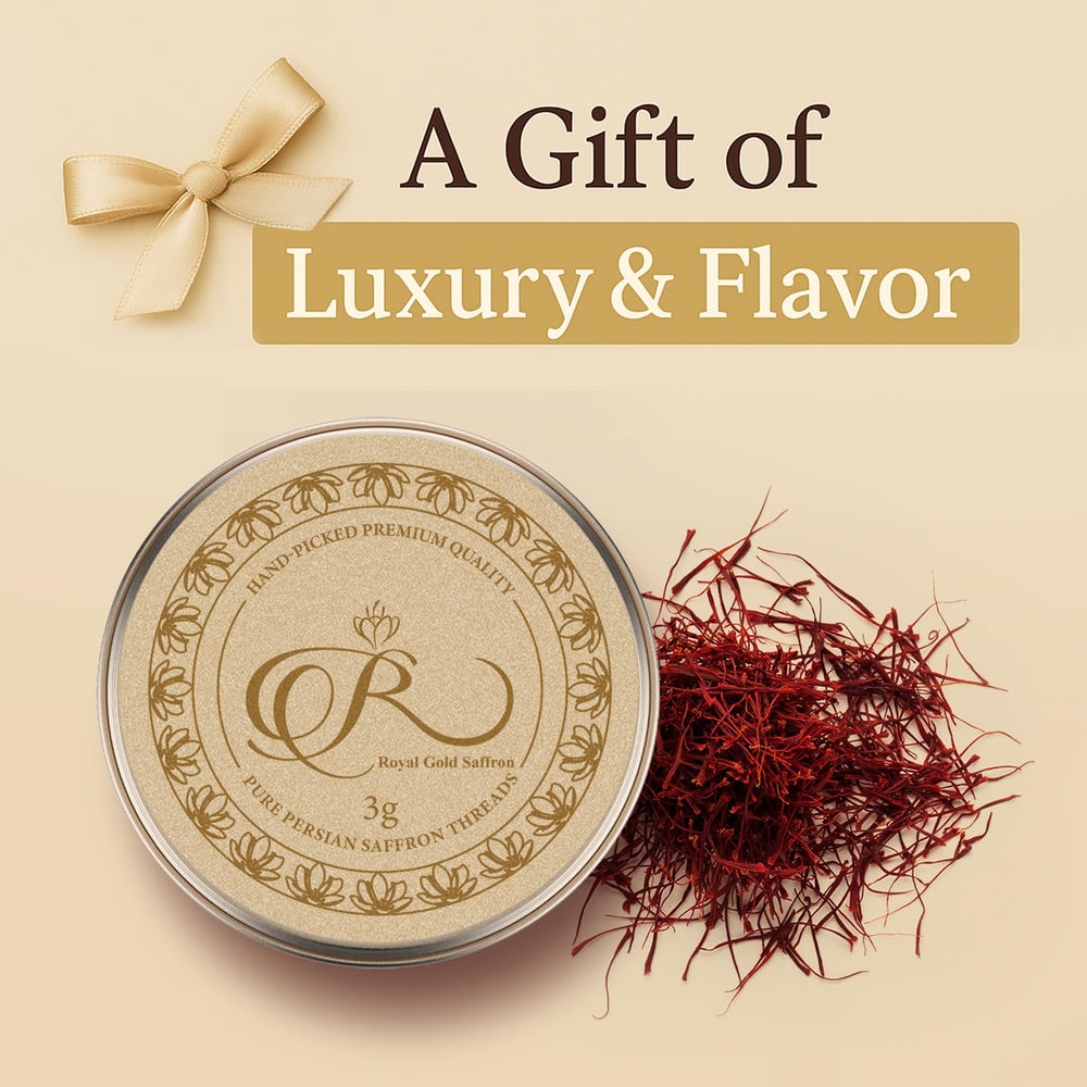 Royal Gold Saffron dessert drizzle showcases luxurious color and flavor accent.