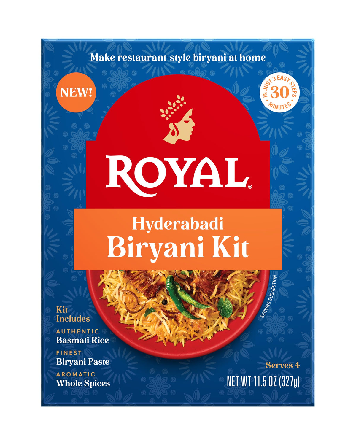 Royal Hyderabadi Biryani Kit rice image showing long-grain basmati ideal for authentic home biryani